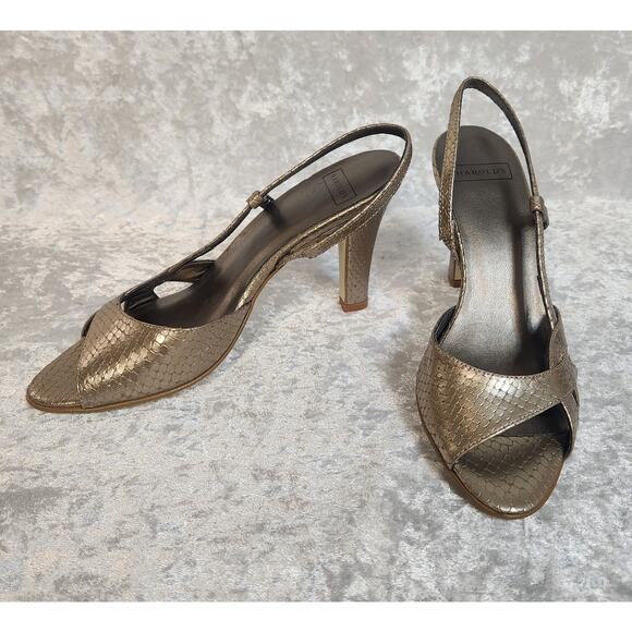 Harolds Women Gold Strappy Heels Made in Italy-Size 6B - Picture 1 of 9